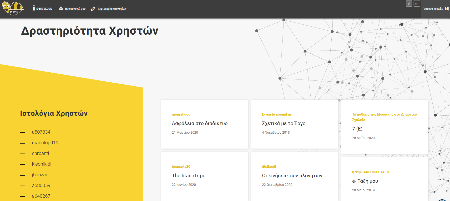 e-me blogs: Δραστηριότητα Χρηστών
